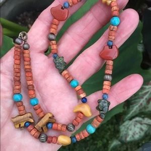 💕OLD CAROLYN POLLACK CORAL BEAD FETISH NECKLACE